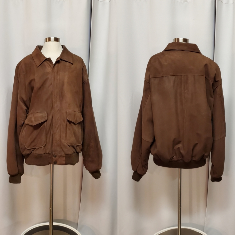 Vintage 90s y2k Adventure Bound Aviator Bomber Insulated Brown Leather Jacket LT